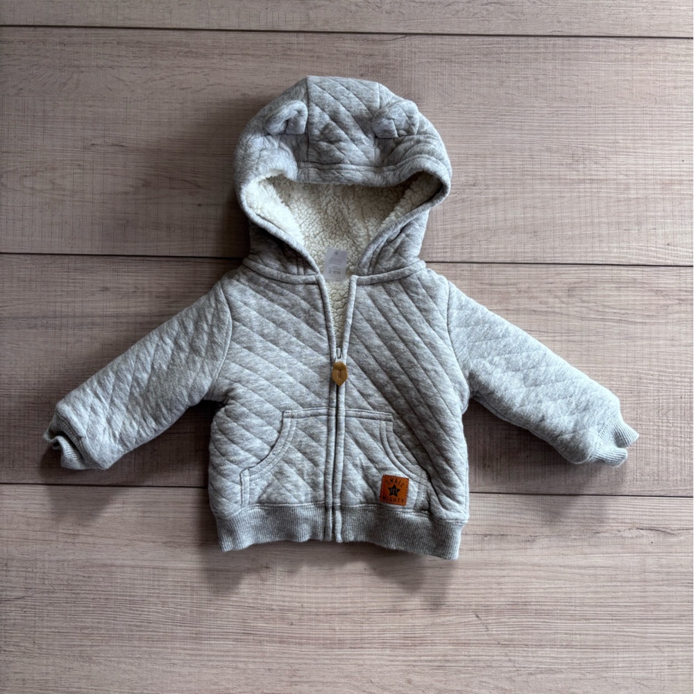Carters Gray Quilted Baby Hoodie 3-6m Cozy Neutral Essential